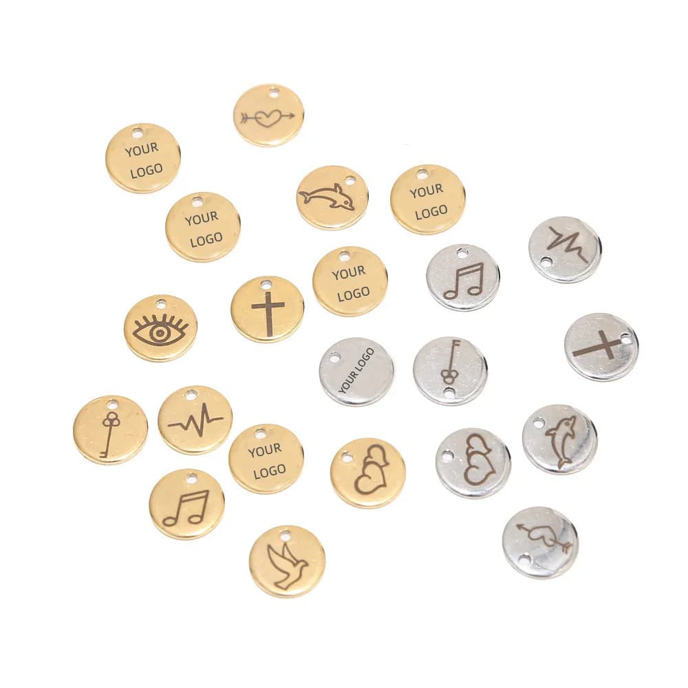 50pcs or/or Rose acier inoxydable blanc estampage étiquettes de chien rond pendentifs à breloque personnalisé avec tous les mots 6mm/8mm/10mm