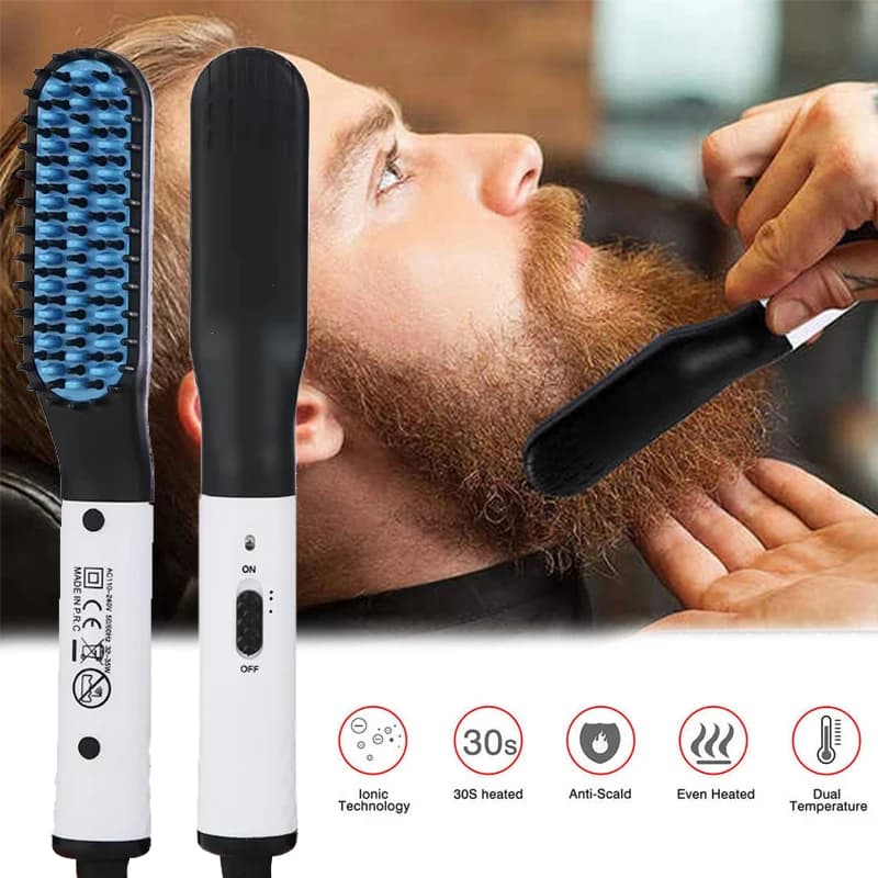 Portable portable 2 en 1 électronique rapide fer barbe lissage barbe cheveux lisseur brosse peigne à repasser pour hommes