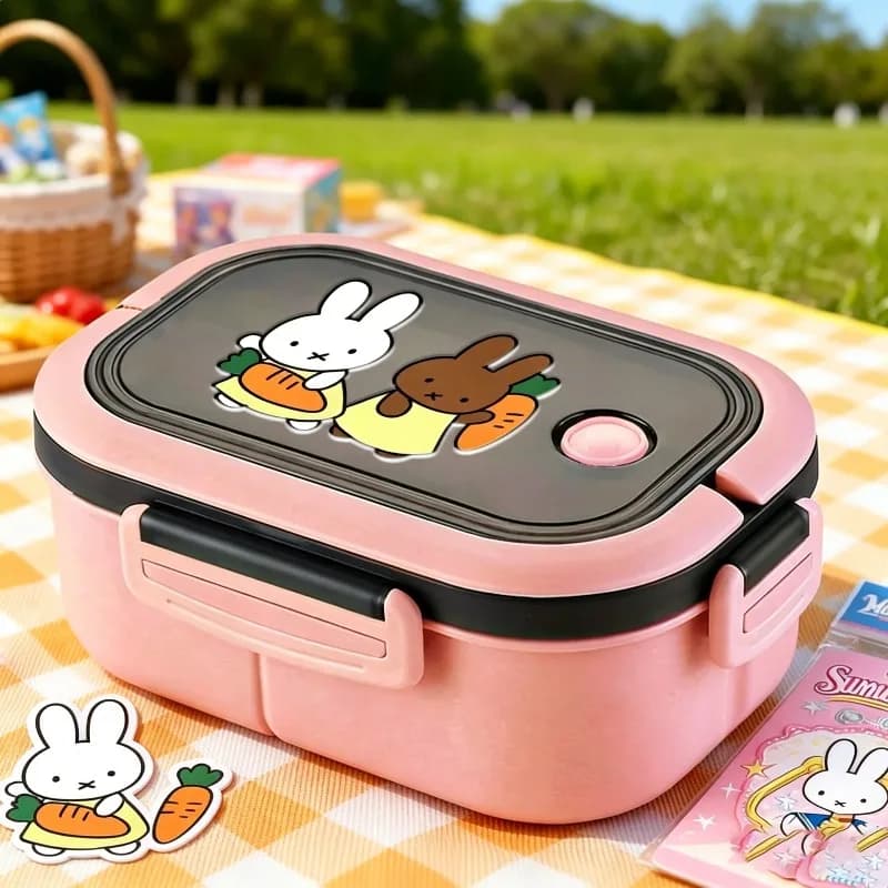 Boîte à lunch série Miffy avec cuillère, motif mignon Melanie, bol bento pour fruits et aliments, compatible micro-ondes, pratique, chauffe