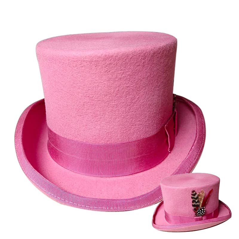 Chapeau 100% laine rose pour hommes et femmes, haut Fedora, chapeau melon pour homme, chapeau magique noir et blanc, chapeau présidentiel,