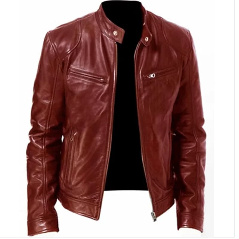 Veste en cuir PU coupe couvertes pour hommes, col montant, vestes à glissière alertes onale, revers de moto anti-vent, mode masculine, 2023