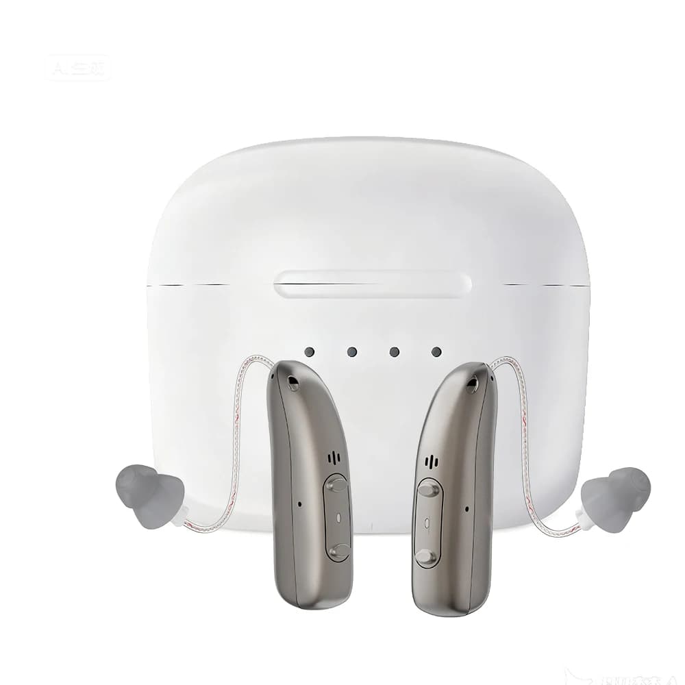 Aides auditives Mirasing, aide auditive Bluetooth RIC - BTE rechargeable 2025 avec suppression du bruit et étui de chargement