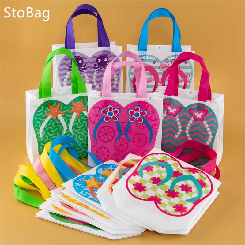StoBag, motif de style pantoufle, plage, jeu, réunion, enfants, fête, été, imperméable, sac fourre-tout Portable Non tissé, sac de shopping,