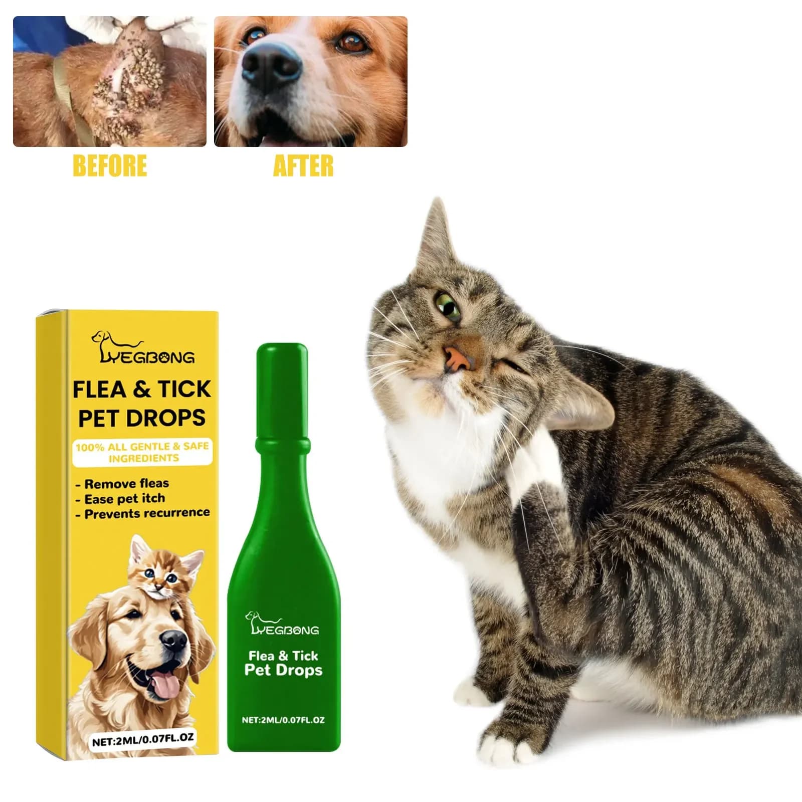Gouttes anti-puces pour chat, élimine les poux, soulage les démangeaisons de la peau, répulsif d'insectes externe, fournitures de rosée, gouttes