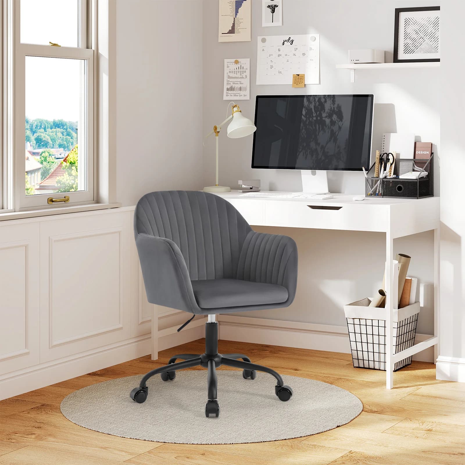 WOLTU Chaise de bureau en velours avec accoudoirs et roues Chaises de jeu relevables à dossier haut Chaise de maquillage d'étude ergonomique