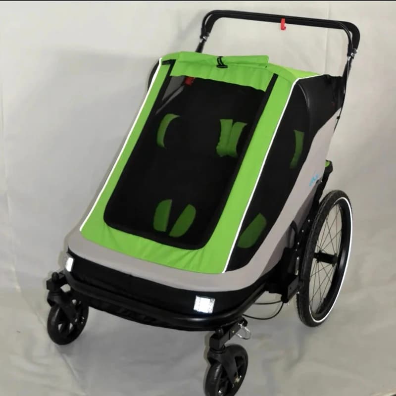 Remorque de vélo Remorque 3 en 1, Poussette, Jogger. Poussette enfant double 2 places avec protection météo, frein à main et design pliable