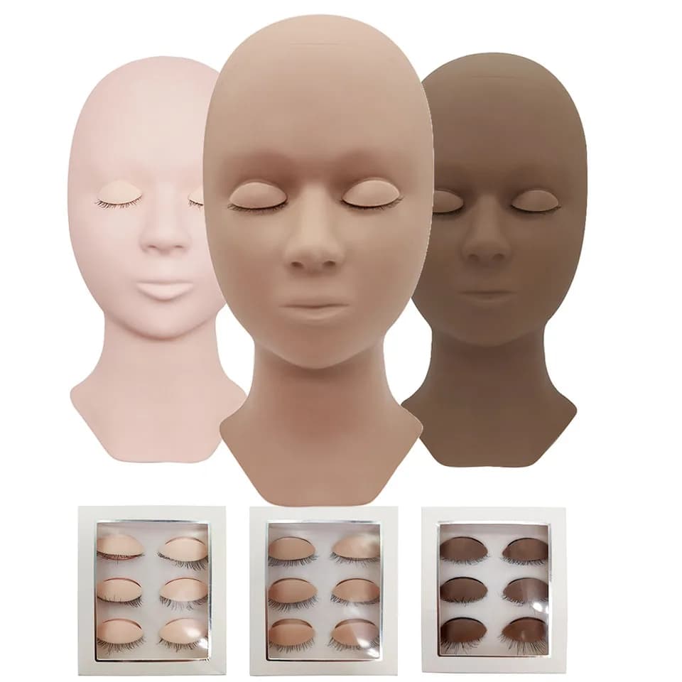 Mannequin d'Entraînement de Tête en Silicone avec PerfecEyes, Modèle de Tête d'Entraînement pour Extensions de Cils, Maquillage