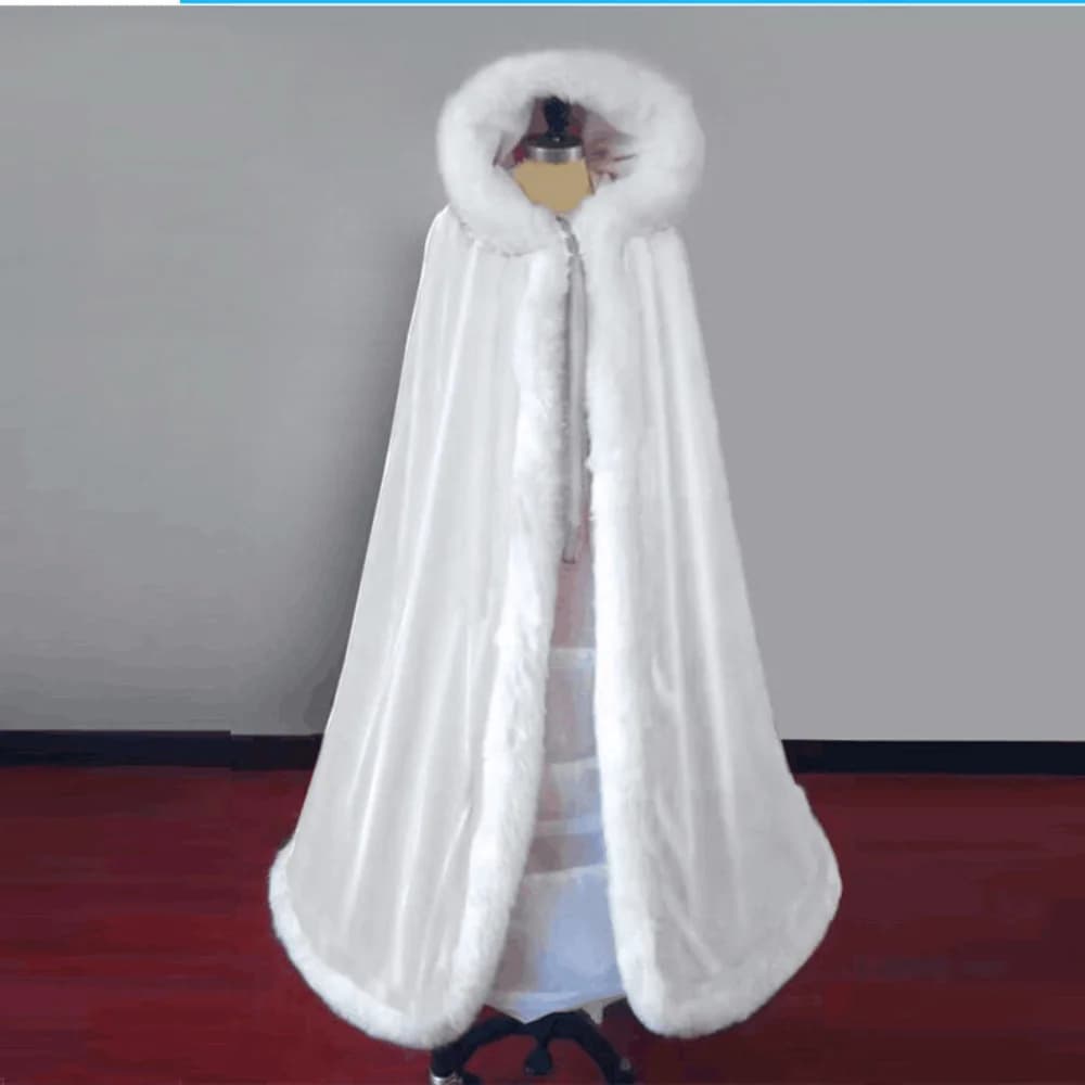 Poncho long en velours chaud pour femme, cape à capuche, bordure en fourrure, enveloppes blanches, rouges et noires, patients de mariage, plus
