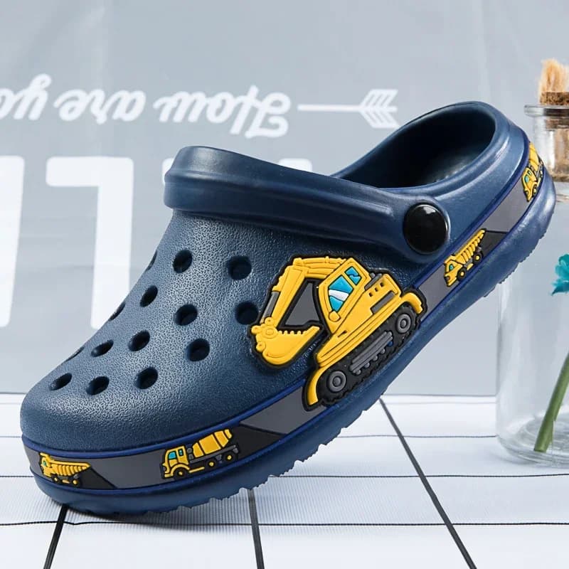 Chaussures pour enfants, pantoufles pour bébés garçons, sabots imprimés de pelle de dessin animé, pantoufles d'été respirantes et douces pour