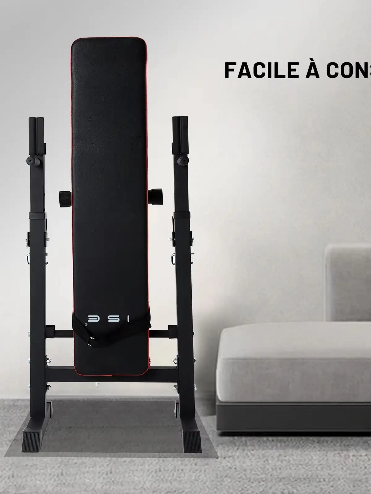 ISE Banc de Musculation Pliable, Banc Musculation Complet Réglable avec Support de Barres pour Haltère et Station à Dips, Bancs de Musculation