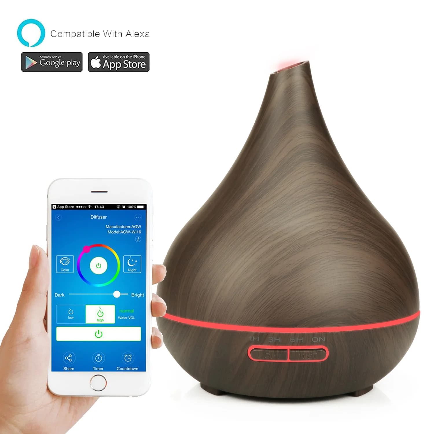 Diffuseur d'huiles essentielles en bois WiFi intelligent, humidificateur d'air, commande vocale, humidificateur pour chambre à coucher, support pour