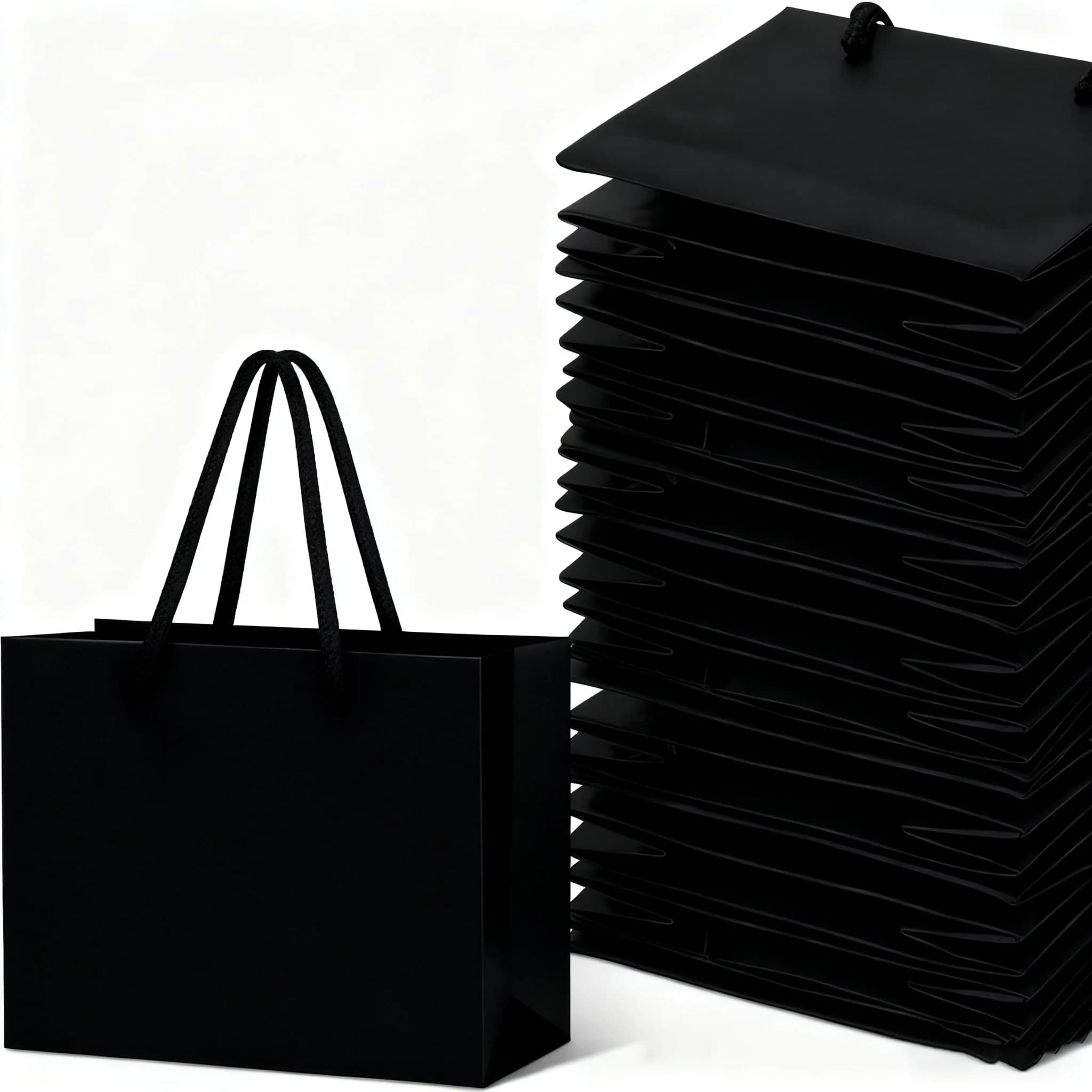 10 sacs cadeaux en papier épais noir/blanc avec poignées en corde pour mariage, anniversaire, emballage de bijoux, sac cadeau pour fête