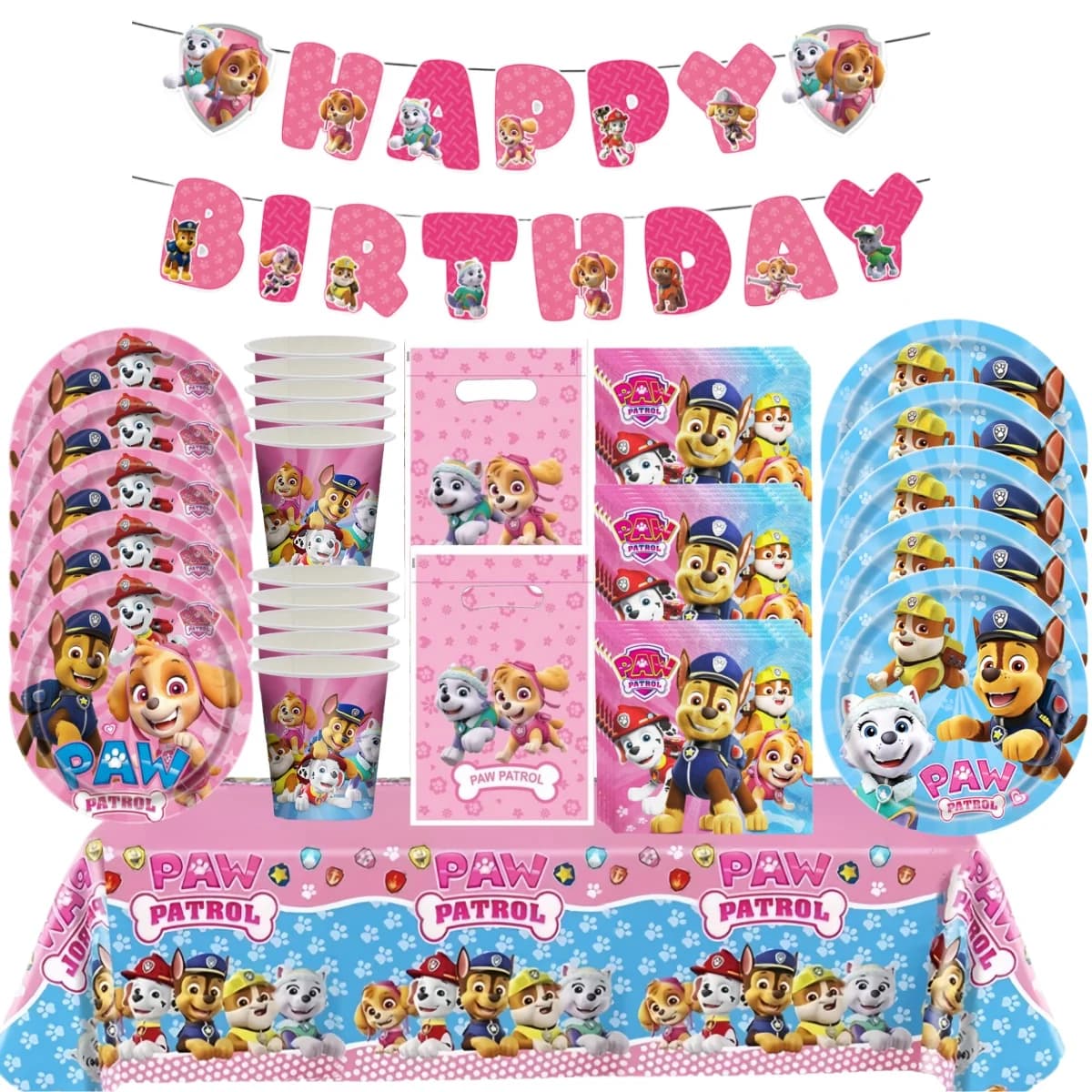 Décoration d'anniversaire PAW Patrol, ensemble de vaisselle jetable Skye, nappe, assiette, sac cadeau, fournitures pour fête PAW Patrol