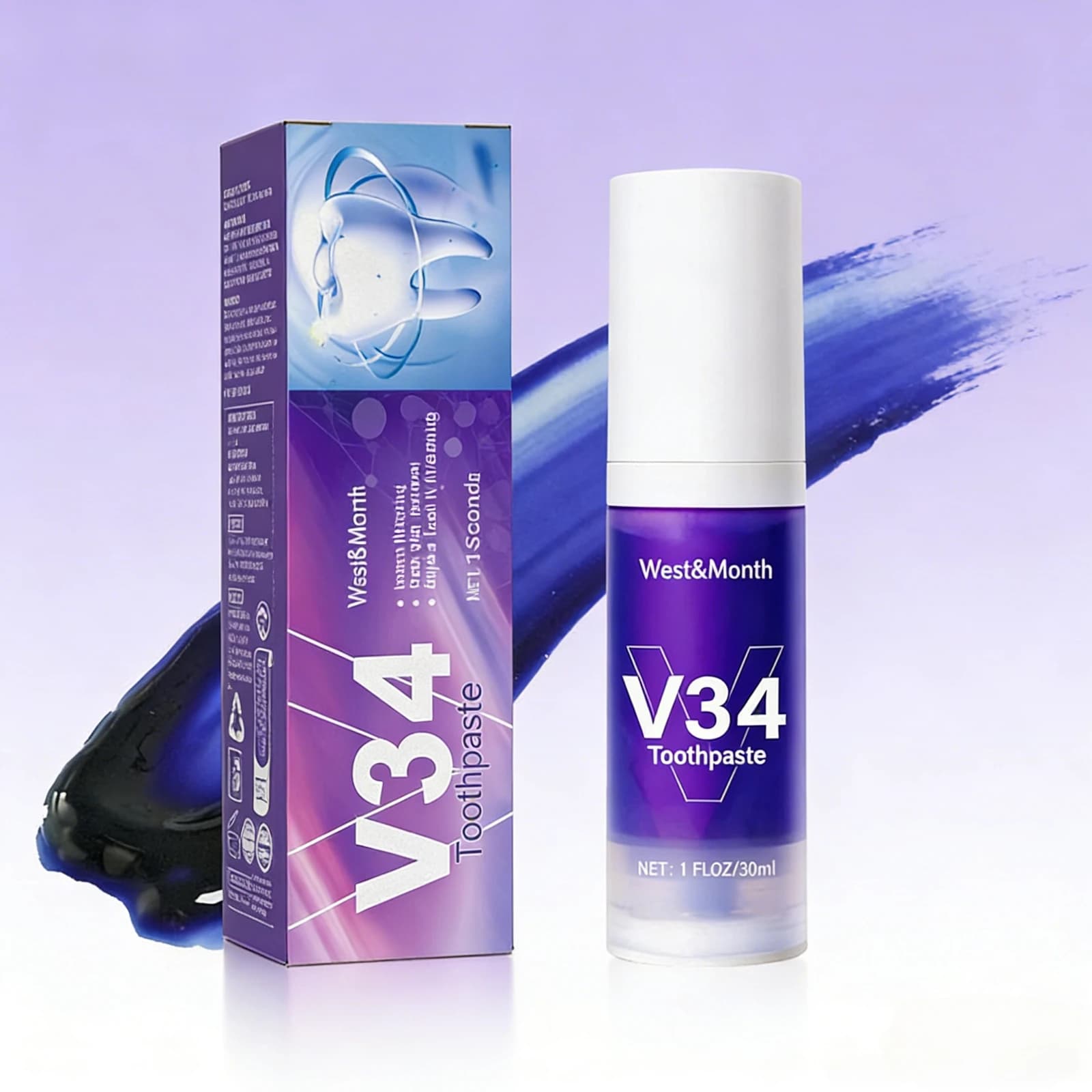 Mousse nettoyante pour les dents V34 Purple, nettoie les dents, protège les gencives, rafraîchit l'haleine, soin buccal, dentifrice en format pompe