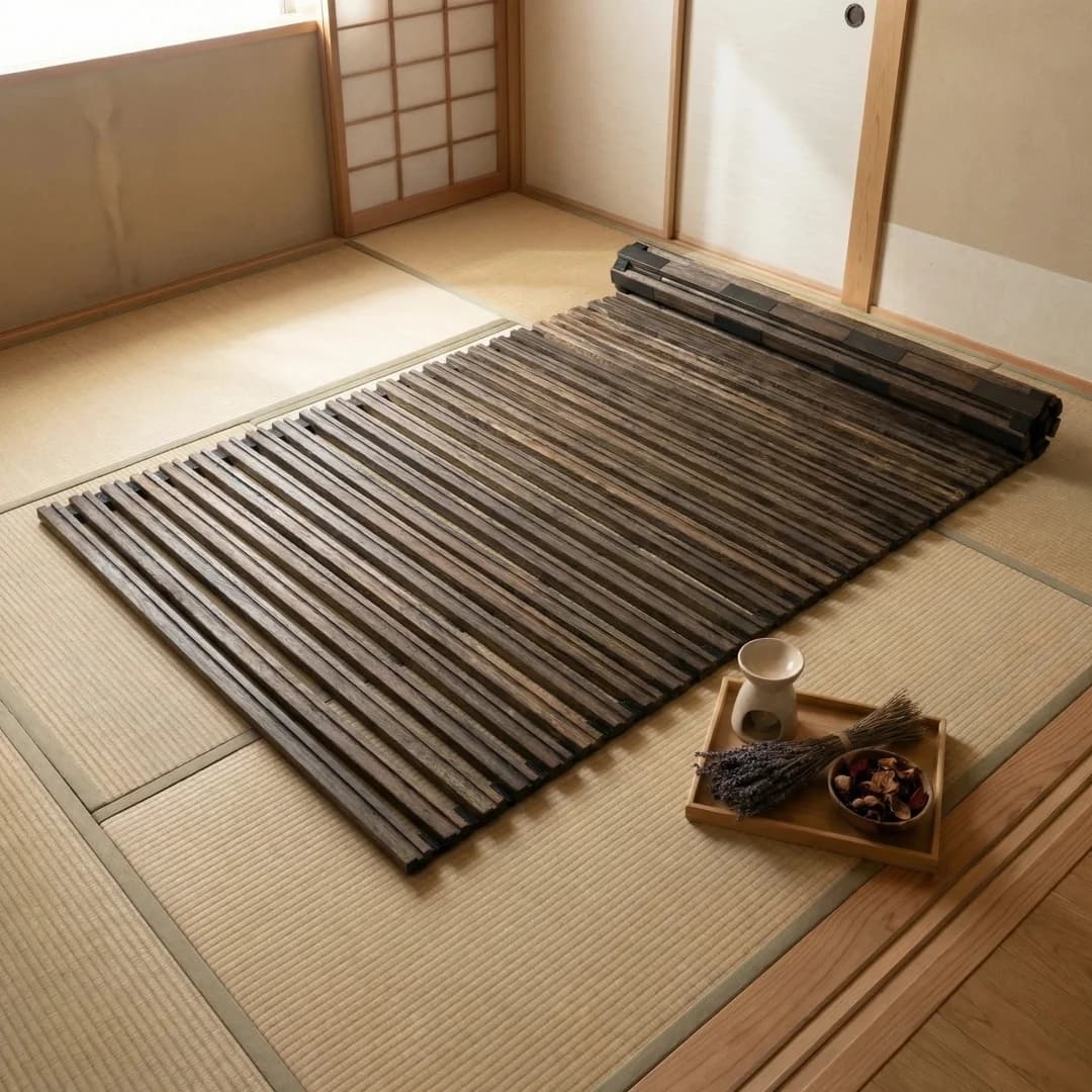 Support de latte de lit à lattes de type rouleau en bois, matelas de futon japonais, naturel, Pauplfulness ia, finition marron, sol endormi, tatami