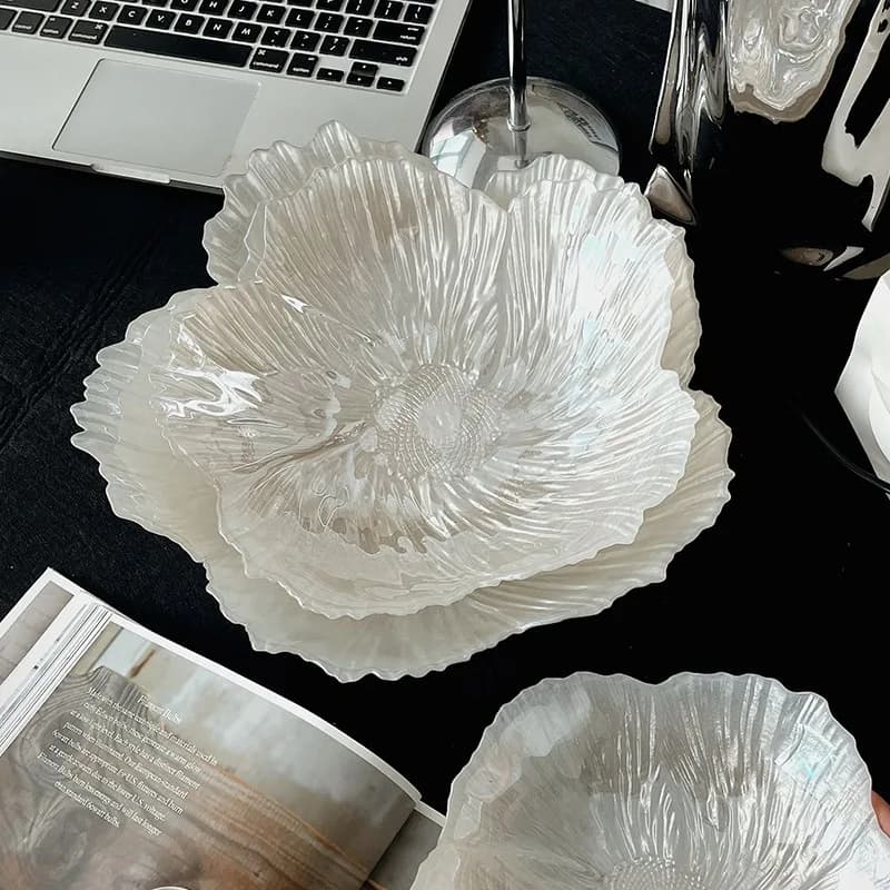 Plateaux en verre à fleurs, plateau à bijoux décoratif, assiette à fruits en cristal, support de collation domestique, plat à bibelots,