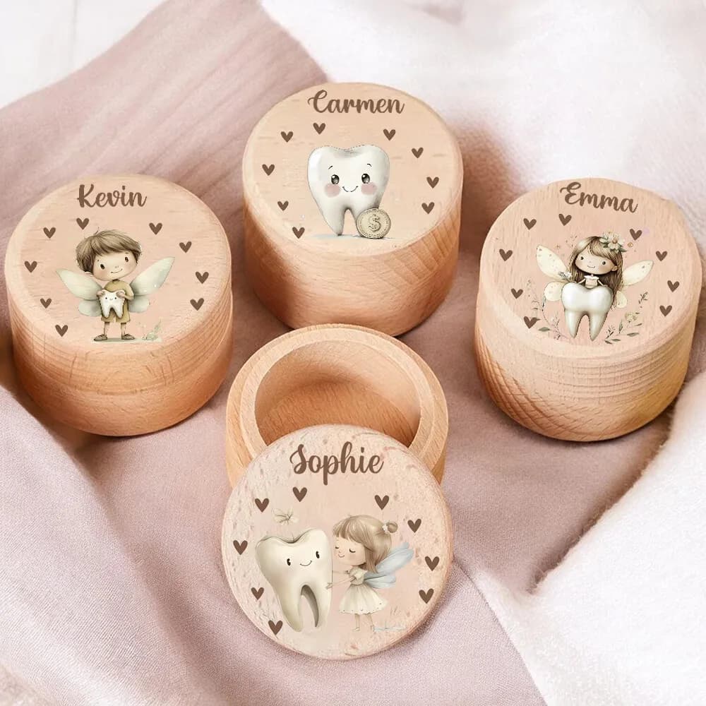 Boîte à dents en bois avec nom personnalisé, boîte de collecte de boucles de cordon ombilical, cadeau de réception-cadeau pour bébé, cadeaux