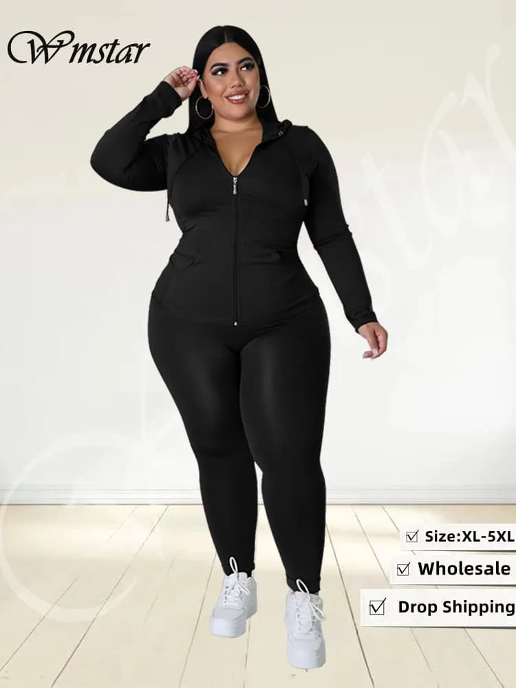 Wmstar-Ensemble Deux Pièces pour Femme, Sweat à Capuche, Survêtement, Leggings, Pantalon, Couleur Unie, Commande Assortie, Vente en Gros, Livraison