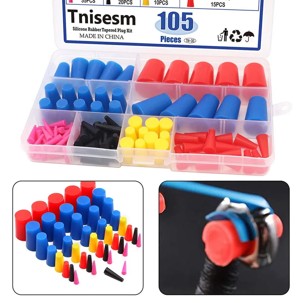 Bouchons de masquage haute température, 105 pièces, revêtement en poudre, bouchons coniques en Silicone, Kit d'assortiment d'entretien de voiture,