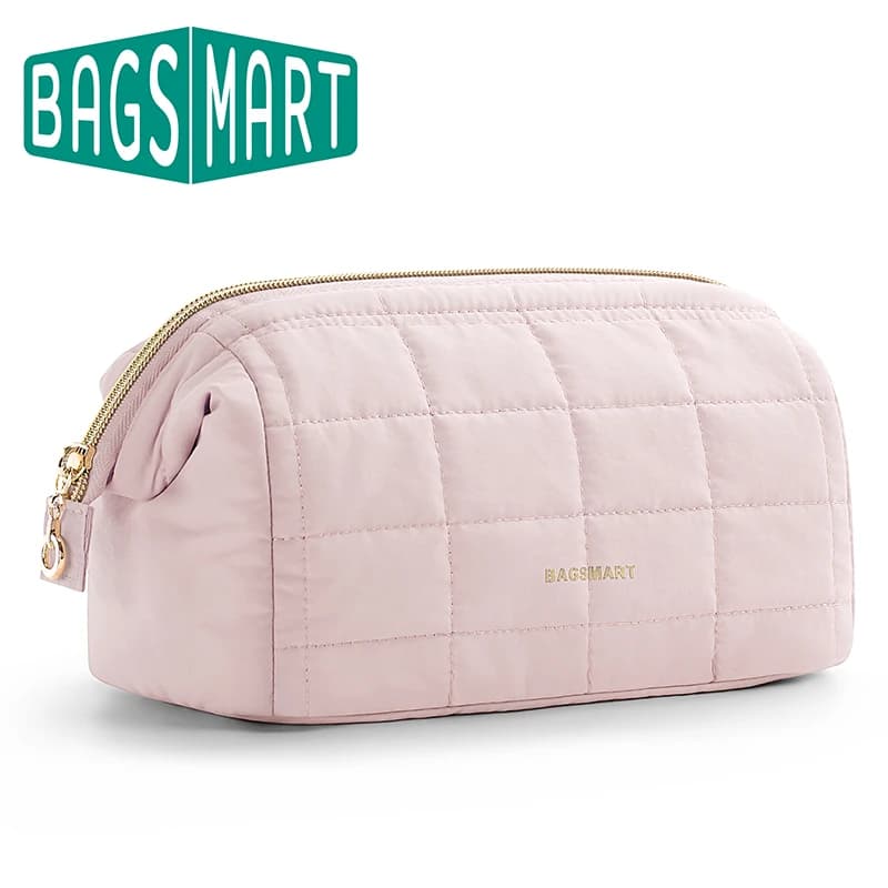 BAGSMART-Trousse de maquillage gonflée pour femme, trousse de maquillage rembourrée, trousse de maquillage, poudres larges ouvertes, trousse de