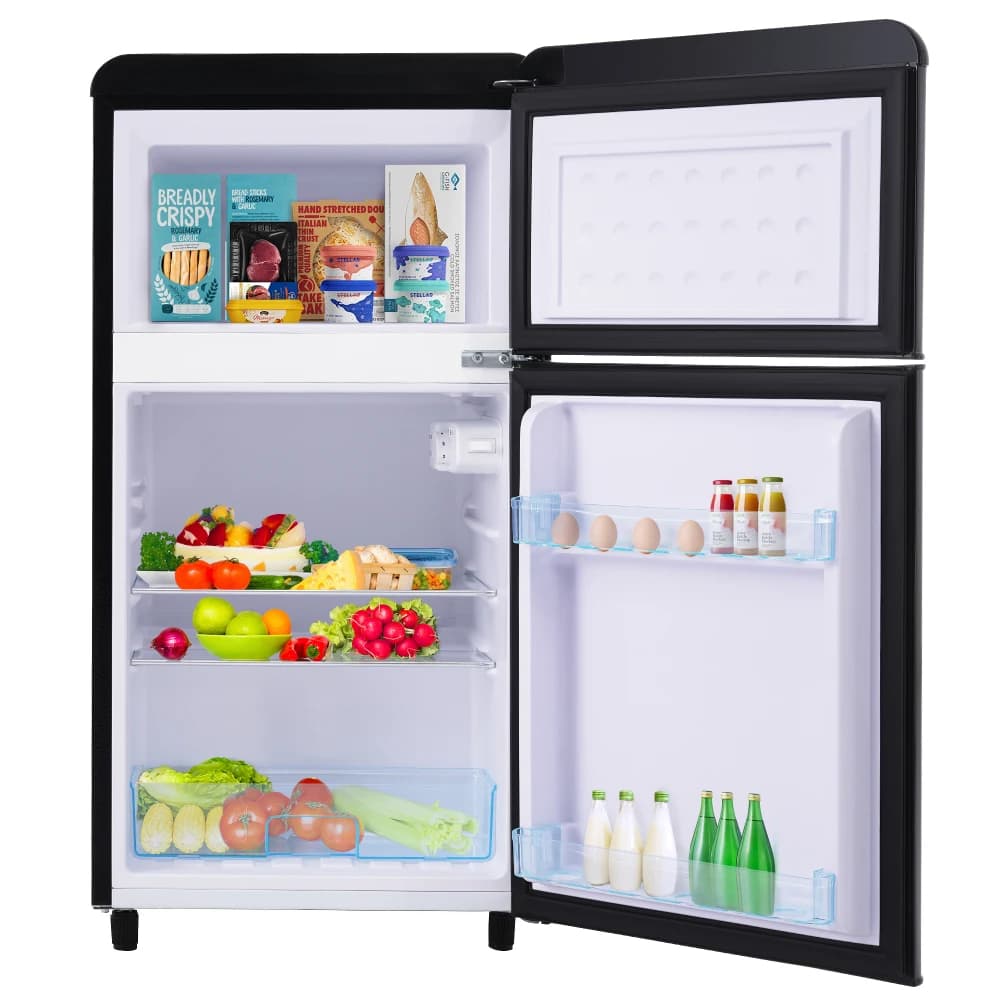 Réfrigérateur rétro, réfrigérateur double porte supérieur et inférieur, capacité totale 72 litres, avec espace de congélation de 21 litres,