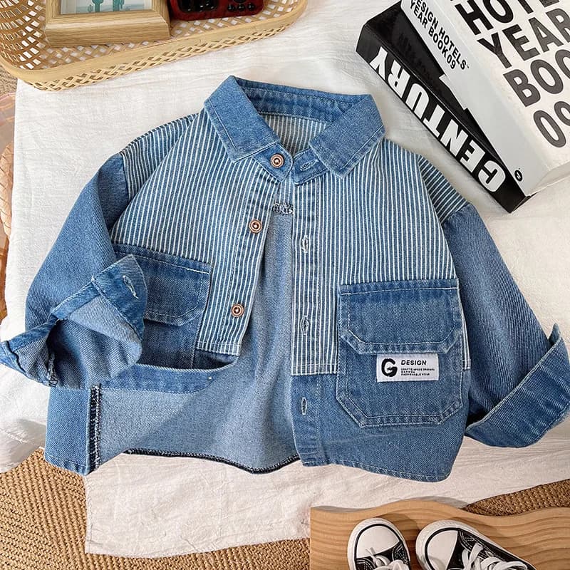 Veste en Jean à Rayures Oupilées pour Enfant Garçon, Manteau à la Mode, Nouvelle Collection Printemps-Automne