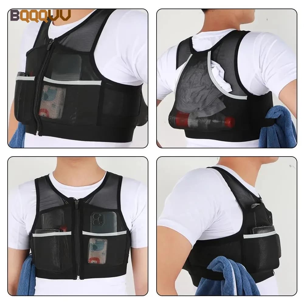 Sac de course réfléchissant avec poches pour hommes et femmes, sac de course à pied, sac de jogging et d'escalade, fermeture éclair, 1 pièce