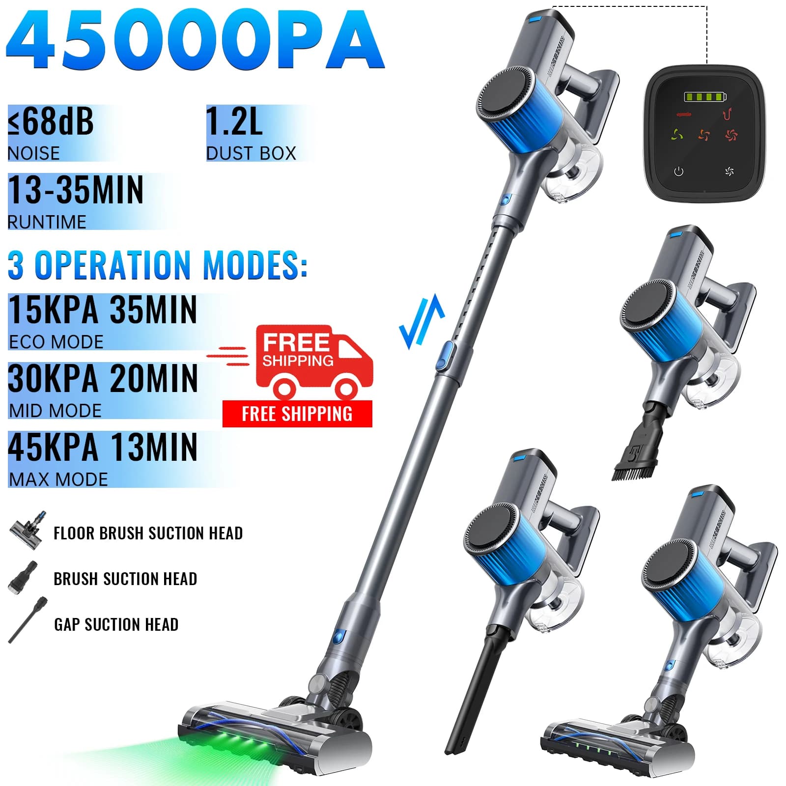 Aspirateur sans fil OMESER 450W, moteur sans balais 45KPa, écran tactile LED, batterie amovible 35 min, aspirateur à main pour poils d'animaux