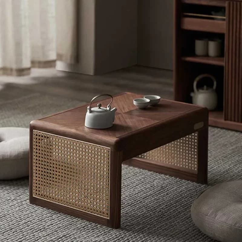 Table de baie vitrée chinoise rétro en bois massif, Table de lit et d'ordinateur Tatami de Style japonais, Table basse en noyer noir