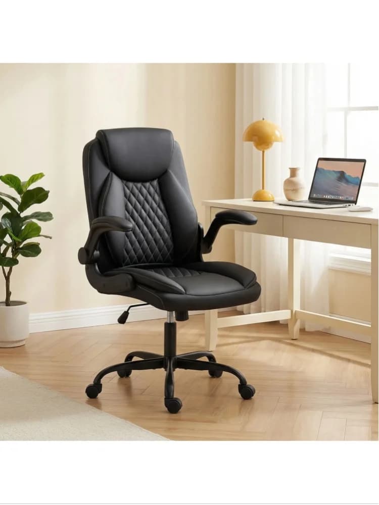 HOMCOM Fauteuil de bureau, chaise bureau ergonomique avec accoudoirs relevables, hauteur réglable, fonction de bascule, noir