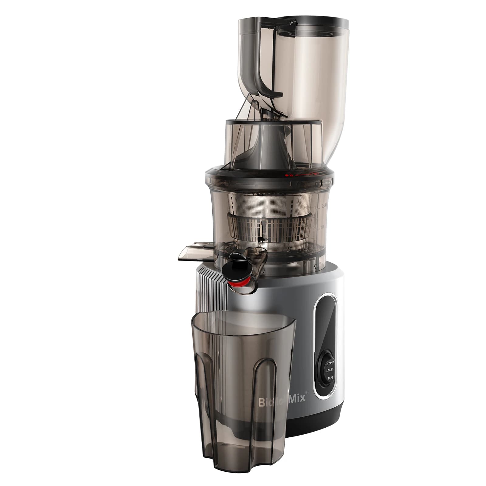 BioloMix Presse-agrumes à pression froide avec goulotte d'alimentation de 75 mm, extracteur de jus à mastication lente à moteur puissant de 200 W
