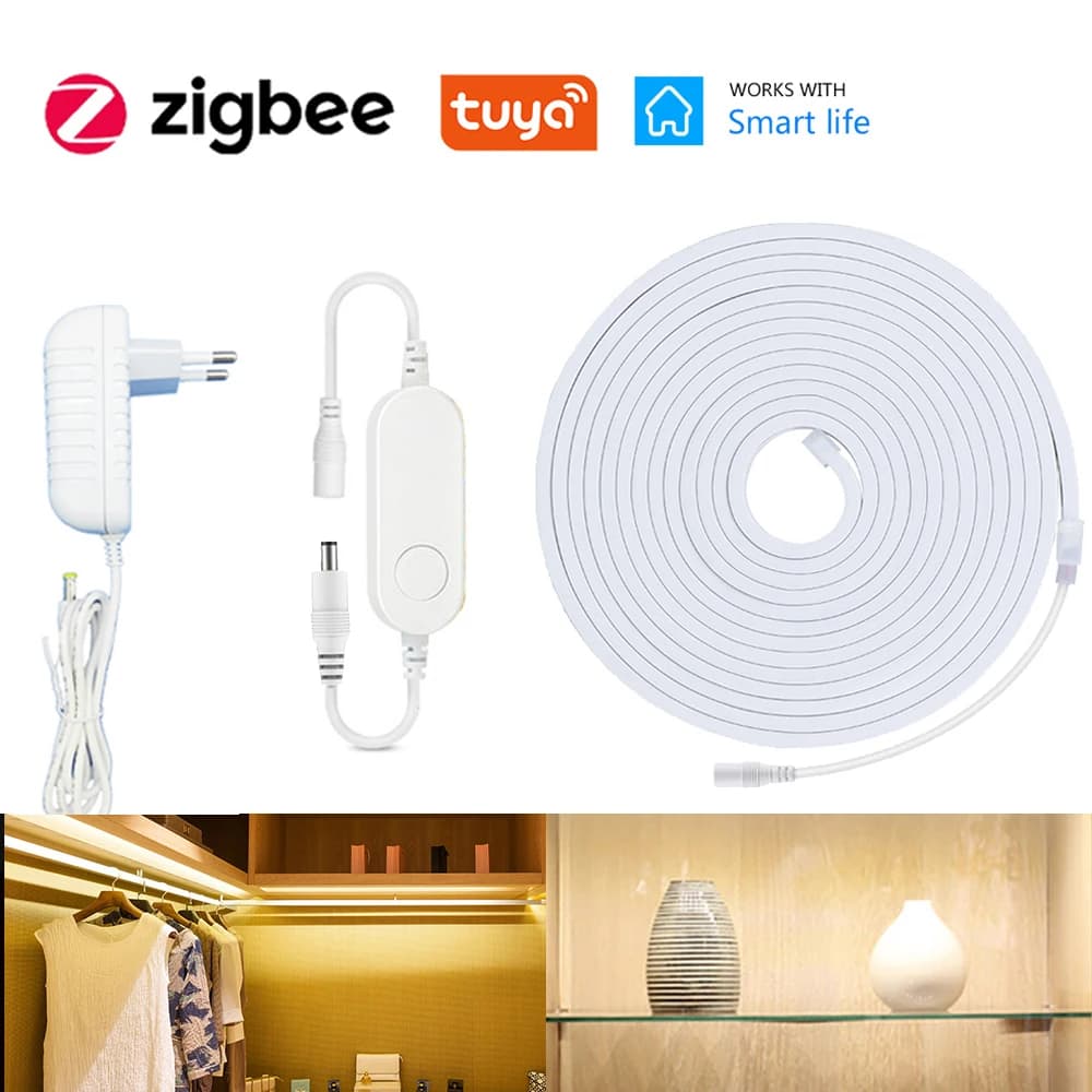 Bande LED néon Tuya Zigbee 12V, 1m 2m 3m 4m 5m, lampe étanche à intensité variable, blanc chaud 3000-6500K fr Alexa Home assistant Google