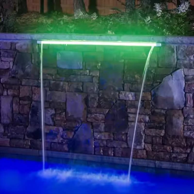 Fontaine murale suspendue d'extérieur, 30/60/90/120cm, éclairage Led, cascade de piscine artificielle, cascade de descente transparente