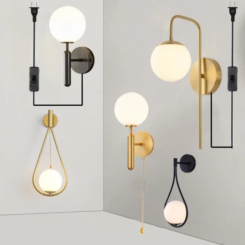 Applique murale LED avec interrupteur à prise, design nordique moderne, luminaire décoratif d'intérieur, idéal pour une chambre à coucher, un