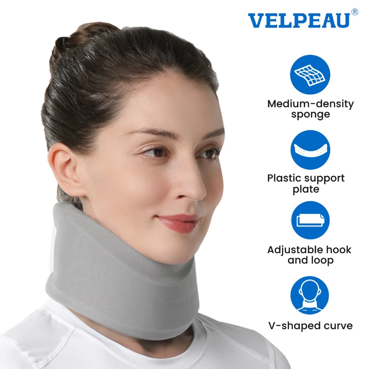 VELPEAU Support de cou en mousse pour soulager la douleur au cou et la correction de la posture, collier cervical réglable avec housse lavable