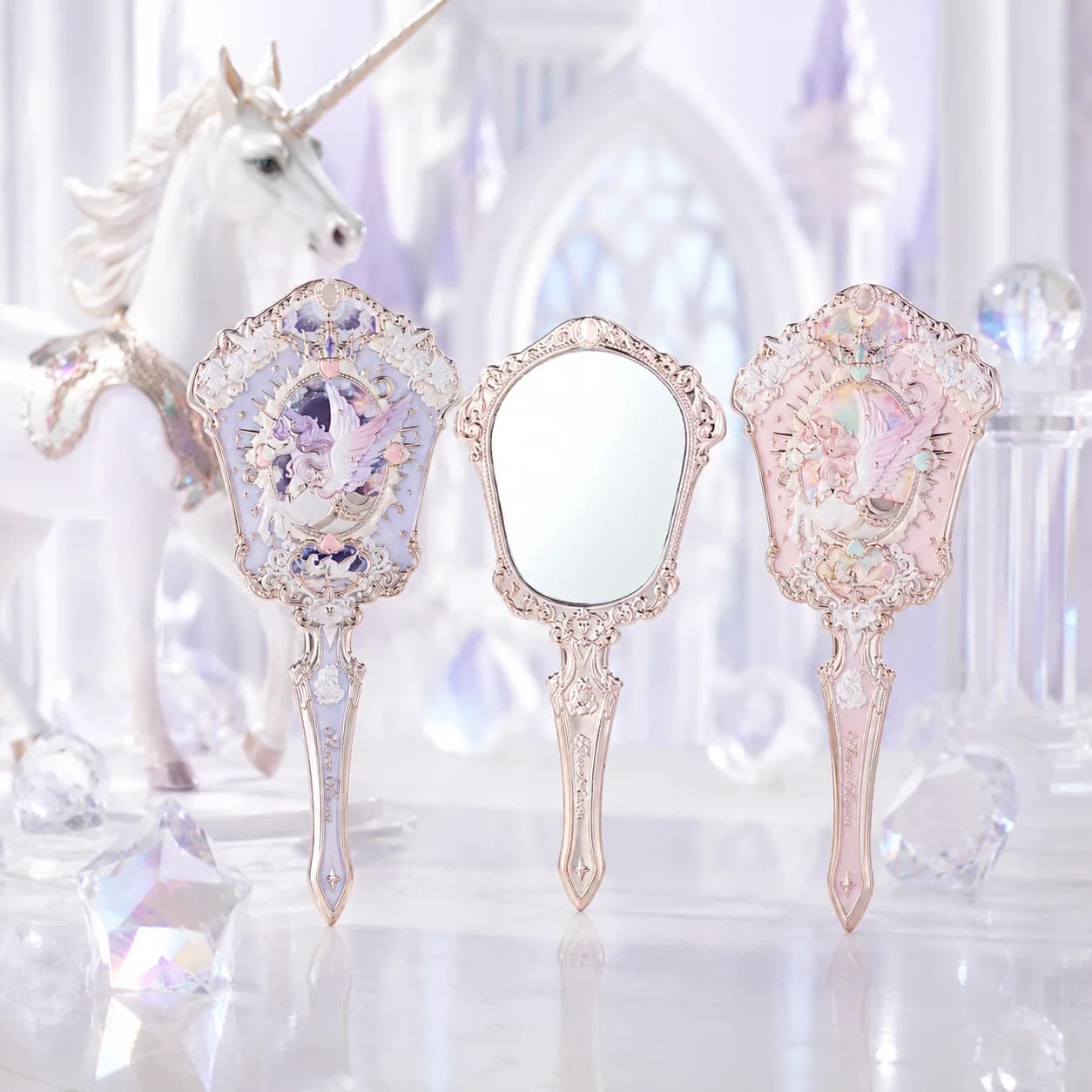 Flower Knows Miroir Maquillage Chevalier Licorne Collection Petit Ange Sirène Clair De Lune Miroir À Main Édition Limitée Miroir Portable Mignon