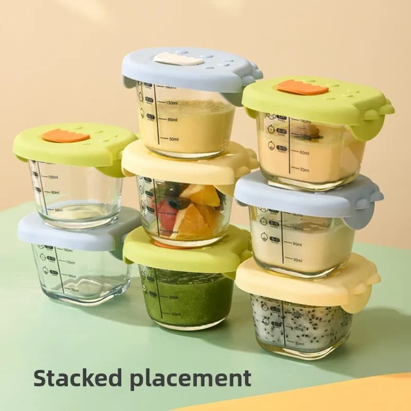 Boîte de compléments alimentaires pour bébé, dinosaure de dessin animé, stockage en verre, bol de crème à la vapeur, tasse, moule, outil,