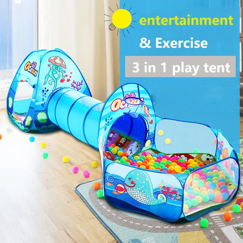 Tente de Camping Portable 3 en 1 pour enfants, jouets, piscine à balles pour enfants, maison de jeu, Tunnel rampant, tentes Pop-up extérieures