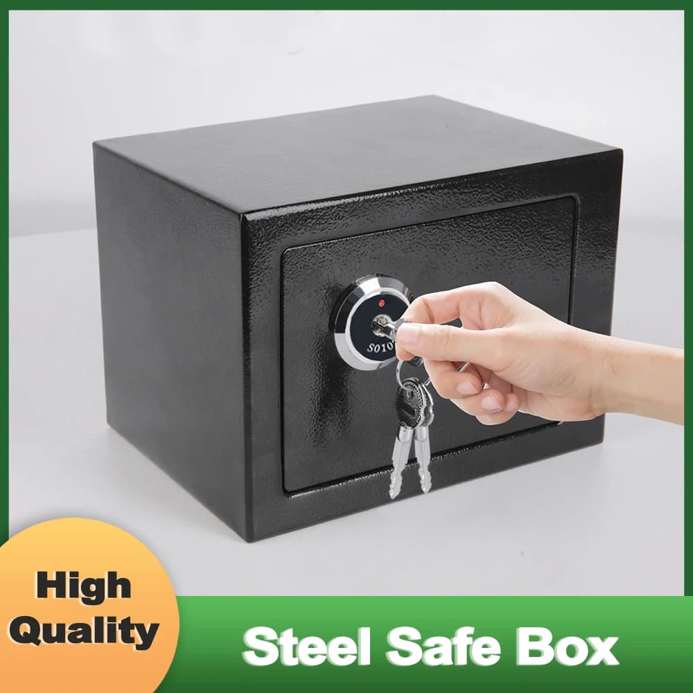 Coffre-fort en acier avec clé mécanique, coffre-fort de sécurité pour la maison, le bureau, le magasin, pour argent liquide, bijoux, 16,8 × 22,8