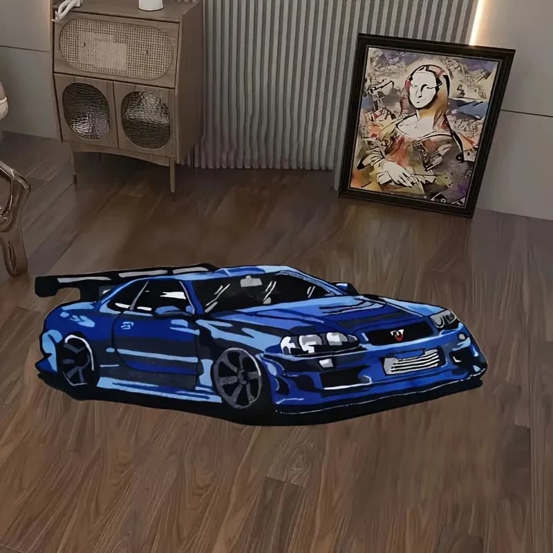 Tapis de jeu VIKAMA Cool Racing Track bleu, antidérapant, résistant aux taches, lavable, pour salle de jeux, décoration de chambre d'homme