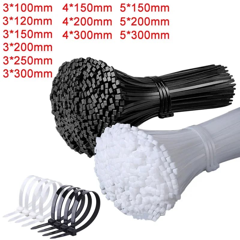 250/500/1000 pièces autobloquantes blanc noir en plastique câble en Nylon attaches anneau de fixation sangle de serrage en Nylon avec serrure 3*100