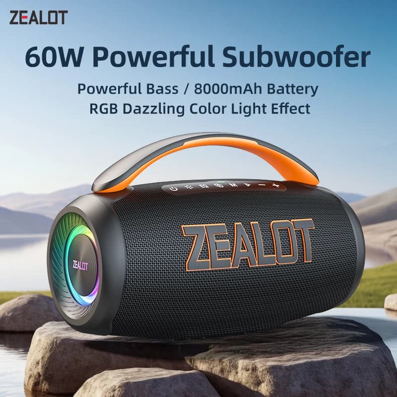 Zealot-P12 haut-parleur Bluetooth 60W haut-parleur Portable avec 10 heures de lecture, poignée Portable, pour le Camping, la fête, TWS, AUX
