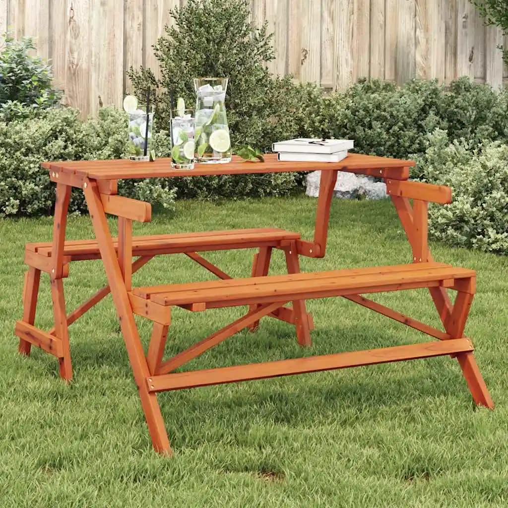 Table de pique-nique Convertible 2 en 1 en bois d'épicéa avec bancs, Table de Patio de jardin extérieur, Table de pique-nique, décoration de