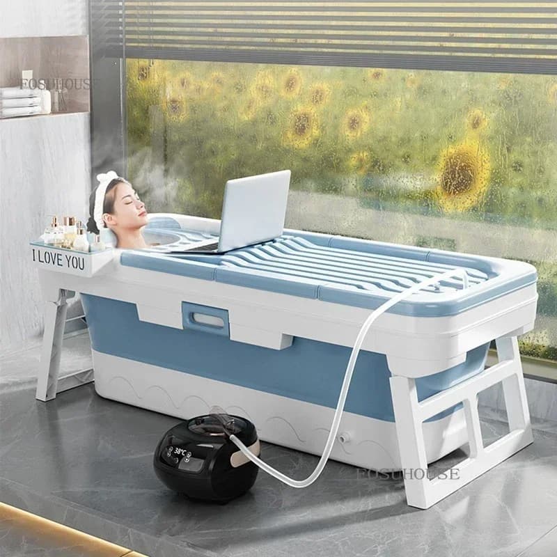 Baignoire Pliante Portable pour Adultes, Bain de Glace, Spa, Baignoires en Plastique, Seau de Natation pour Enfants, Sauna, Couvercle, Baignoire