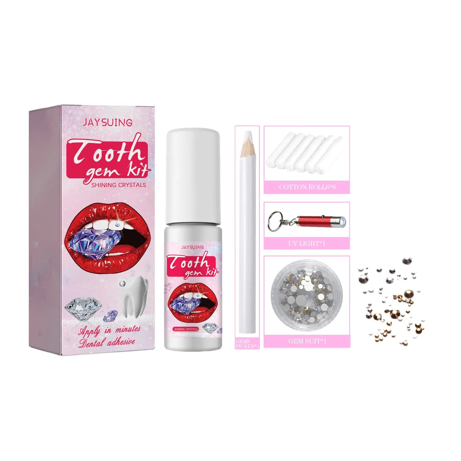 Kit de bijoux dentaires en pierres précieuses transparentes, faciles à poser et à retirer, durables, sans dommage pour l'émail, décoration