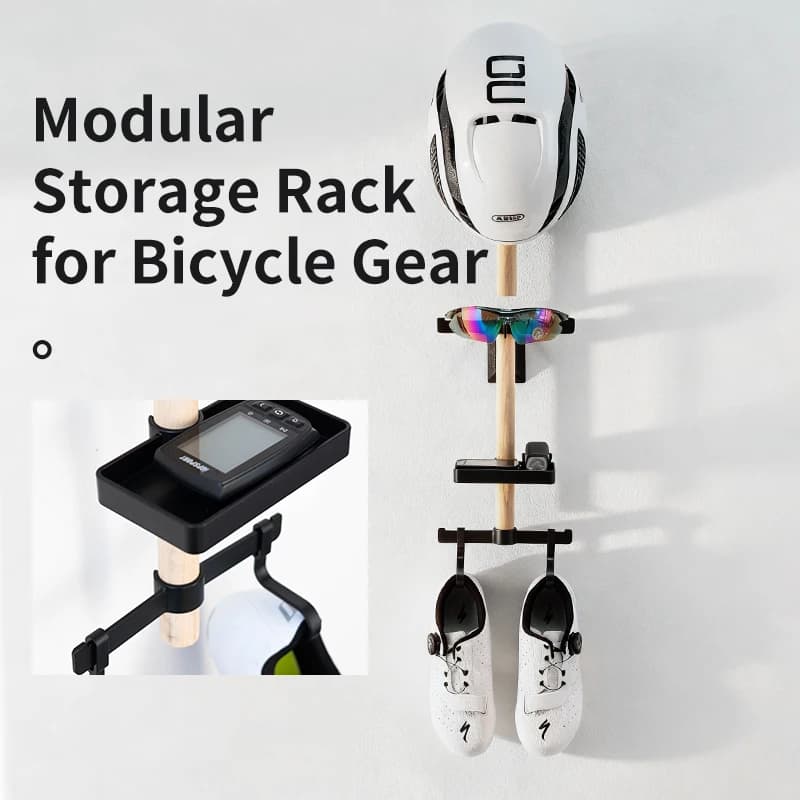 Walosphy Wall-mounted vélo équipement hêtre bois support casque lunettes et cyclocompteur organiseur de bureau support d'affichage