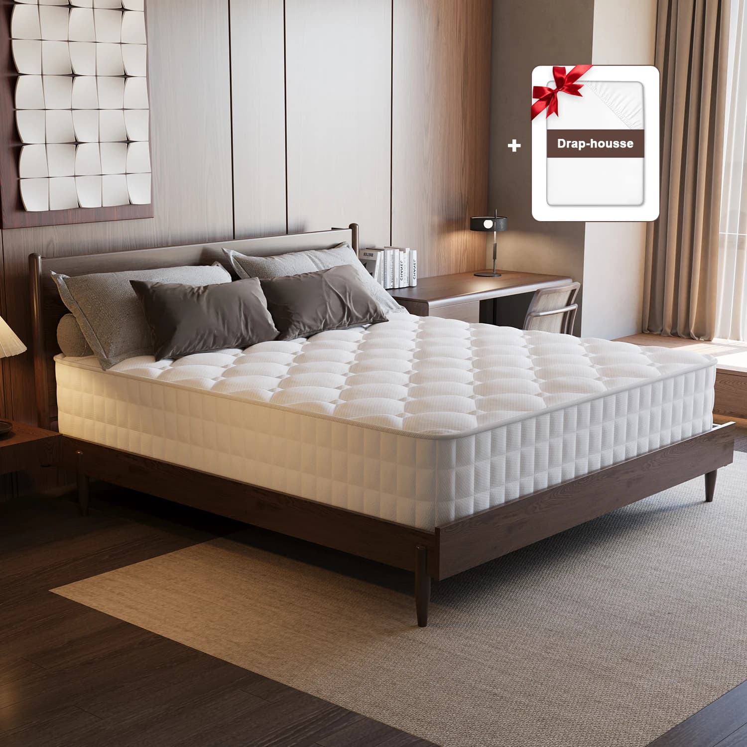 Daccormax Matelas ressorts 22 cm, multiples tailles, ergonomique 7 zones, avec housse, mousse mémoire, anti-acariens et antibactérien