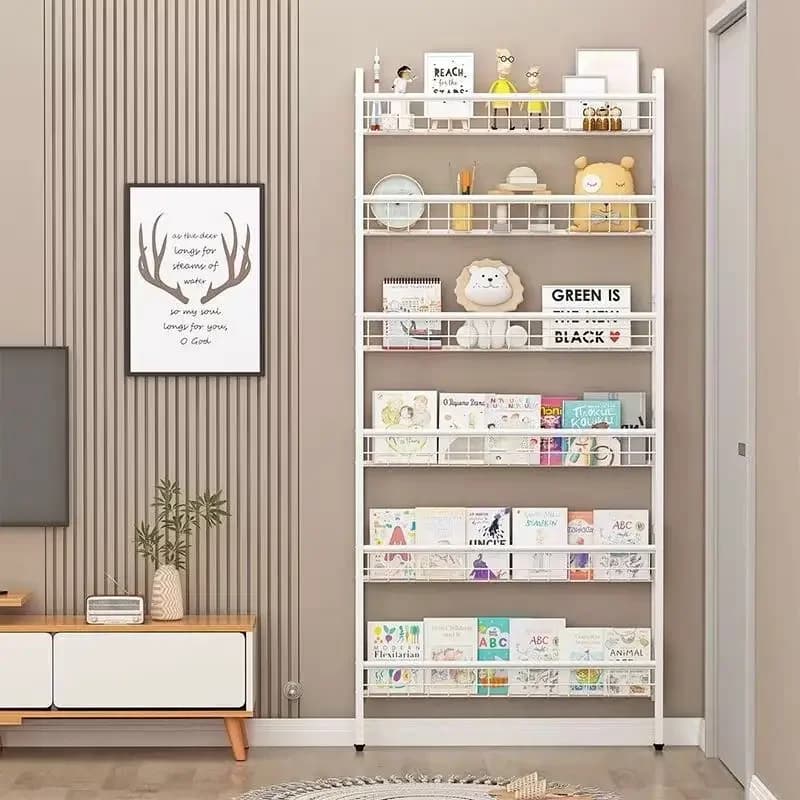 Étagère derrière la porte, étagère de rangement, bibliothèque murale fine multicouche du sol au plafond, support de rangement pour espace.