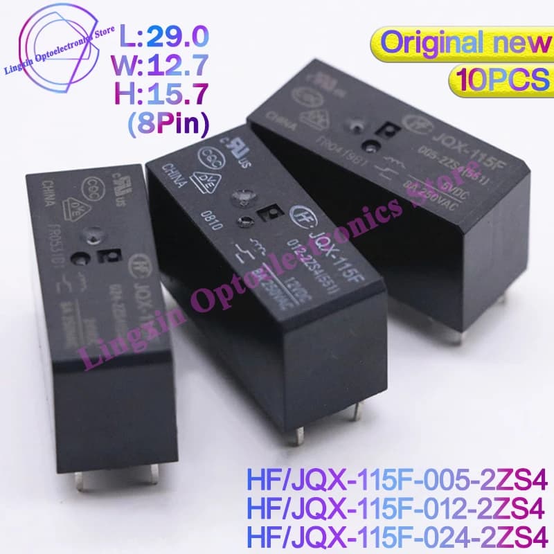 Relais JQX/HF115F -005 012 024 -2ZS4 JQX-115F 024-2ZS4 HF115F-012-2ZS4-12VDC JQX-115F-024-2ZS4 DC5V 12V 24V 8A 250VAC 8 broches, 10 pièces