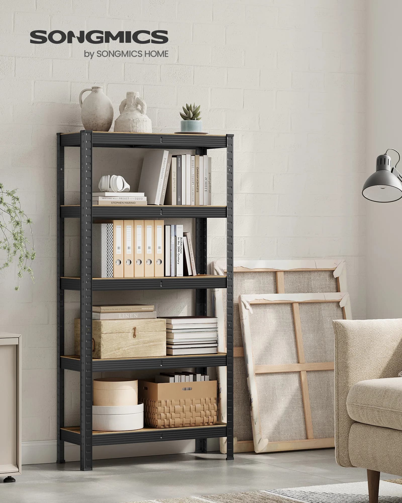 SONGMICS Étagère de Rangement à 5 Niveaux, 30 x 75 x 150 cm, Capacité 650 kg, Planches Réglables, Style Industriel, pour Cuisine, Salon